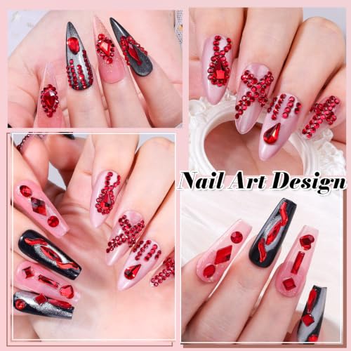 3220Pcs Red Glass Nail Rhinestones Flatback Gems Crystal - color: Red