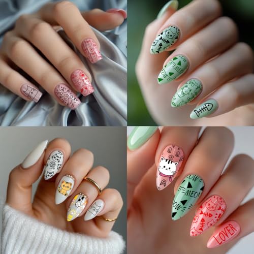 PH PandaHall 3pcs Cute Cat Nail Stamping Plates