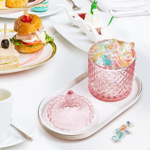 Joeyan 18 oz Light Pink Glass Jars with Lid,Embossed Colored Candy Dishes - color: Light Pink