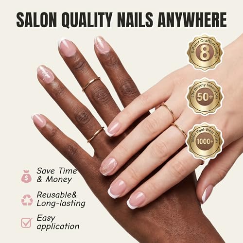 Press On Nails, Nude Pink, Short Square, 24PCS - color: 0118-Nude Butterfly White Edging