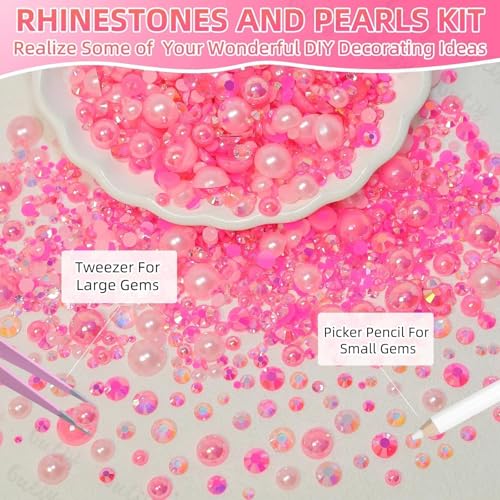 14000Pcs Pink Flatback Rhinestones and Pearls for Bedazzling Kit - color: S5