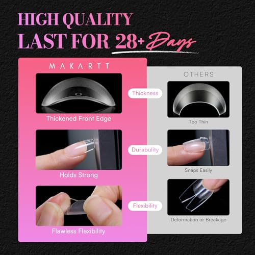 Makartt Medium Square Nail Tips: 504 PCS Pre-Etched Clear False Nails Tips Square Shapes, 13 Sizes Full Cover Half Matte Soft Acrylic Press On Nail Extensions Supplies Salon and DIY at Home - size: Medium Square