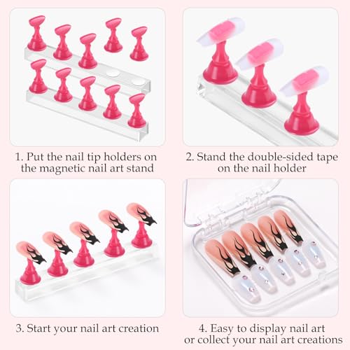 Nail Stand Magnetic Nail Holder for Painting Nails Nail Stands for Press-On - color: Rose pink