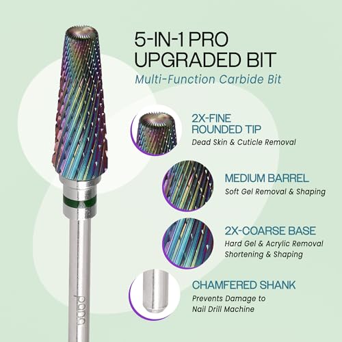 PANA 5-in-1 Pro Upgraded Multi-Function Drill Bit 3/32" Shank Size - (Rainbow, 2X Coarse to 2X Fine) - Mix Size Tungsten Drill Bit Fast Remove Acrylic Hard Gel Nail for Manicure Pedicure - color: Rainbow, size: Pro Upgraded