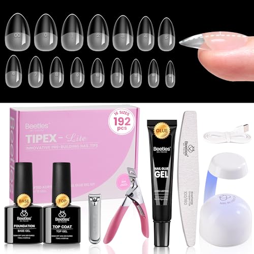 Beetles Tipex Lite Apex Nail Tips Kit, Short Almond, 192pcs 16 Sizes