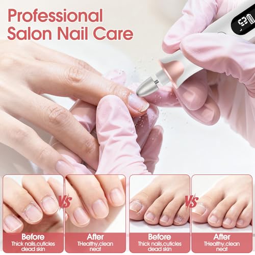 Haootadiy Electric Nail File, Cordless Electric Nail Filer Buffer with Nail Drill Bits Sanding Bands Professional Manicure Pedicure Set for Nail Grind Trim Polish, for Women & Men