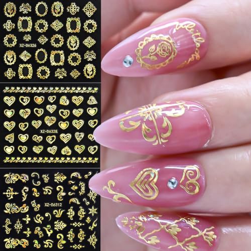 30 Sheets Gold Nail Stickers 3D Star Line Flower Nail Art Decals - color: Style-18