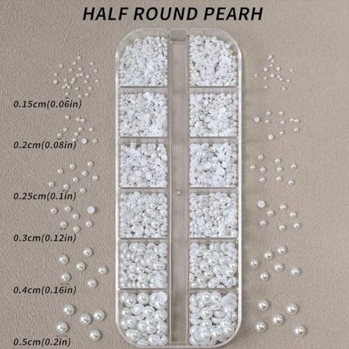 1 Box Flatback White Half Round Pearls 3D Nail Charms Nail Jewelry Crafts Accessories Pearl Gem Rhinestones for Women Acrylic Nails Supplies Manicure Decorations DIY Accessories - color: White Pearl