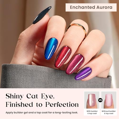 Beetles Cat Eye Nails Kit - 7 Colors Medium Almond Press On Nails, 224Pcs - color: A - Galaxy CatEye - M