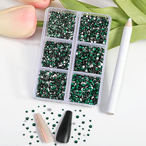 Beadsland Flatback Rhinestones, Emerald, 7200pcs Mixed 6 Sizes - color: Emerald
