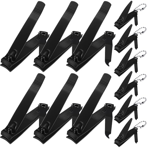 12 Pieces Nail Clippers Stainless Steel Set, Black - color: Black
