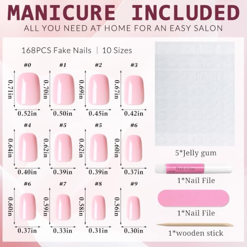 Short Pink Press on Nails Square Fake Nails Press ons Pink Glue Nails-H - color: Blush Pink