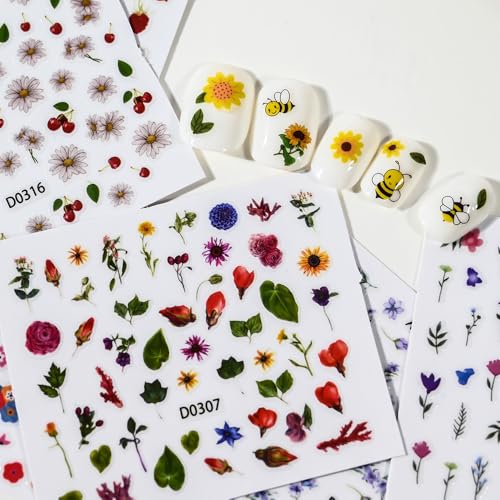 30 Sheets Flower Nail Stickers for Nail Art, 3D Self-Adhesive Nail Decals - color: Different Flower