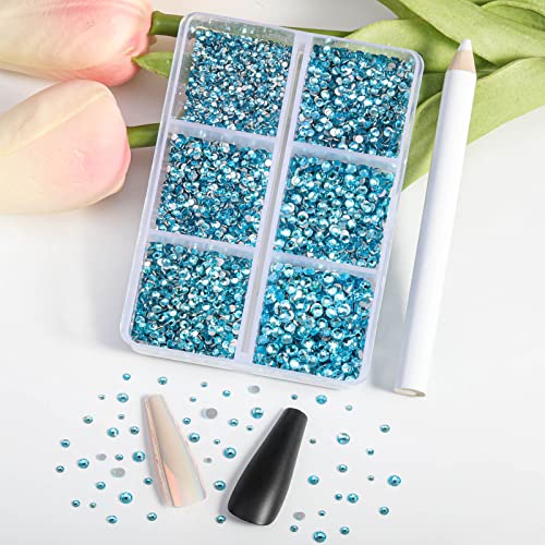 Beadsland Flatback Rhinestones, Aquamarine, 7200pcs Mixed 6 Sizes - color: Aquamarine