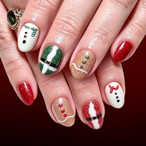 Christmas Press on Nails for Women，Short Oval Fake Nails, 24Pcs - color: Color-35