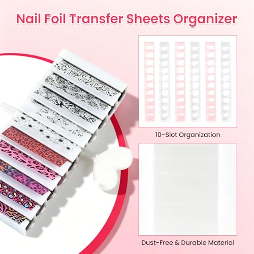6Pcs Nail Foil Transfer Organizer, 10 Slots Nail Foil Storage Box