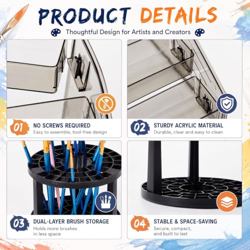 4 Pcs 7 Tier Acrylic Paint Organizer Rack + Paint Brush Holder Storage Set