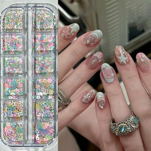 12 Grids Pastel Nail Art Glitter Sequins Cut Nail Art Flakes