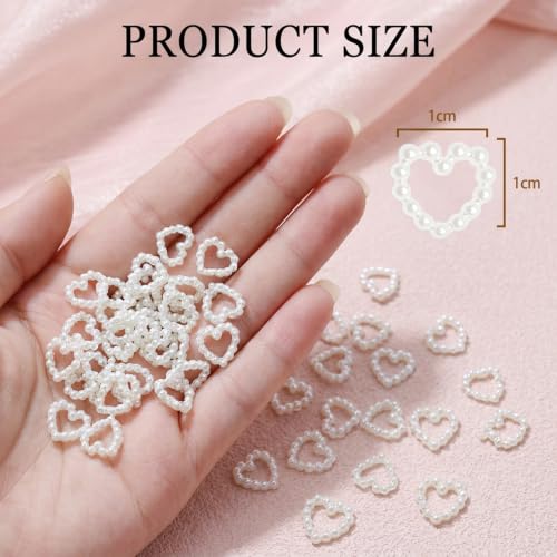 500 Pcs Pearl Heart Table Scatter Confetti, Faux Pearl Heart Bead Charms for Nail Art Manicure, Wedding Table Scatter, Cake Decor and Gift Wrapping DIY Crafts