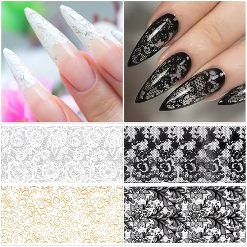 SmallCat 20 Sheets Nail Transfer Foil, 7.87"×1.57", Black/White/Gold - color: Black, White, Gold (20×4cm)