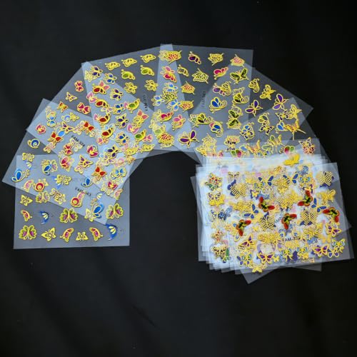 30 Sheets 3D Butterfly Nail Stickers Gold Foil Edge Nail Decals - color: Style-40