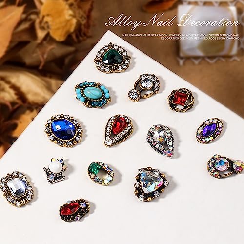 24 Pcs Retro Gold Nail Charms, qiipii 12 Pair 3D Alloy Luxury Nail Gems Elegant Heart Retro Rhinestones for Nails Golden Nail Crystals Diamonds Stones, Nail Art Supplies for Nails Decoration Crafts - color: Luxury Charms - Retro(A), size: 1 Box