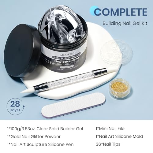 MIZHSE 100 g Solid Builder Gel for Nails, Clear 3D Sculpting Gel for Nails - color: 100g Clear