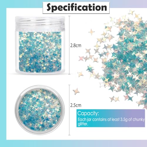Laza 3.5g Chunky Glitter Four-Pointed Star Shaped Confetti Nail Sequins - color: Ice Blue Aurora Star