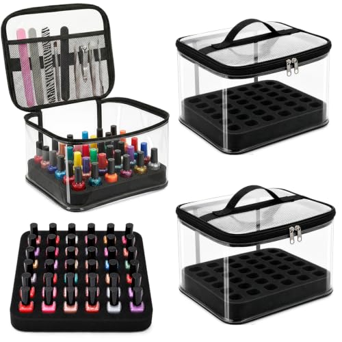 Jucoan 2 Pack Clear Nail Polish Organizer Bag Holds 36 Bottles