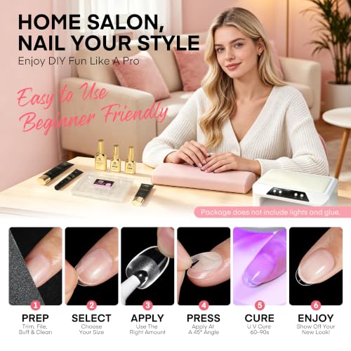 UNA GELLA Gel Nail Tips Short Oval Round Nails,150pcs 15sizes Pre-etched