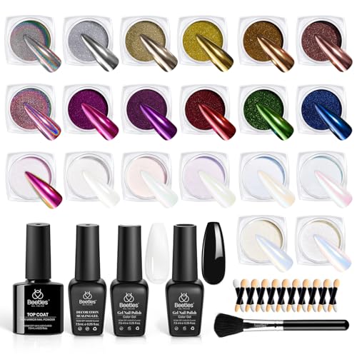 Beetles 24Pcs Chrome Nail Powder Kit Metallic Pearl Gold Silver White - color: D - Multicolor-20