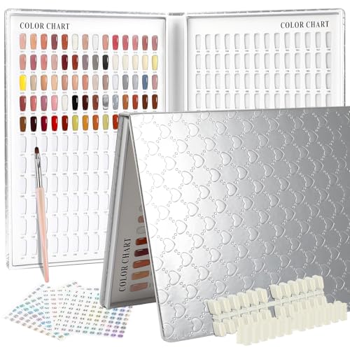 308 Colors Chart With 360 Tips Professional Swatches Book Gel Polish Display Card Book With Brush and Number Sticker for Nail Salons (Silver, One Size) - color: Silver