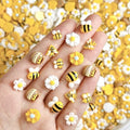 150Pcs Cartoon Bee Nail Charms for Nail Art Cute Flower Nail Charms Five Petal Bee Honey Jar Resin Nail Art Charms Sunflower Bees-Themed Nail Accessories Daisy Nail Supplies for Women Acrylic Nails - color: yellow
