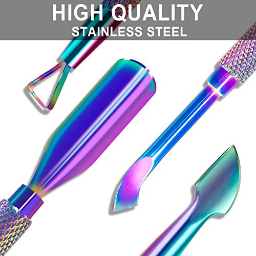 2PCS Chameleon Rainbow Cuticle Pusher Tool and Scraper Nail Pusher - color: Chameleon / Rainbow