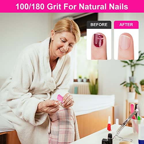 Diesisa Buffer Block Nail File, 100/180 Grit Sponge Nail Buffers for Acrylic Nails, Nails Buffer, Mini Buffing Block Double Sided for Manicure Tools 60 Count - Pink - color: Pink-60pc