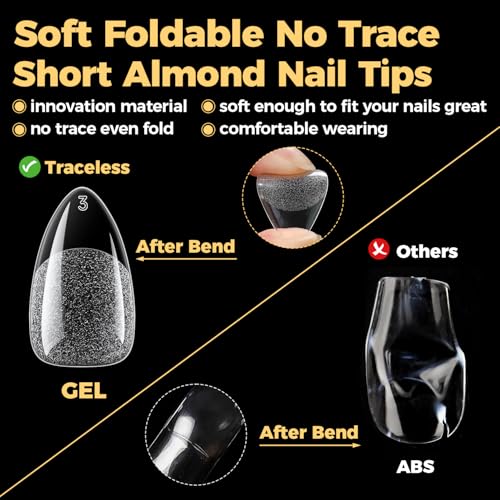 UNA GELLA Short Almond Nail Tips 240PCS Pre-Shape Gel Nail Tips
