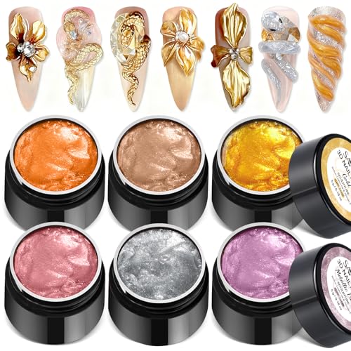 SAVILAND 3D Sculpture Gel Set, No-Wipe Non-Sticky Builder Nail Gel - color: A1-Metallic 3D Sculpture Gel