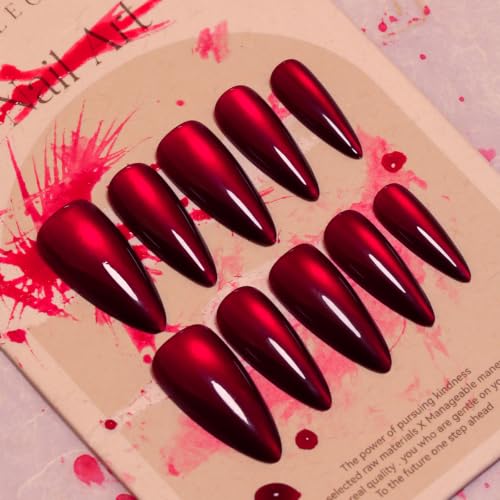 30Pcs Medium Almond Press on Nails Red Stiletto Fake Nails Press ons - color: Style 11