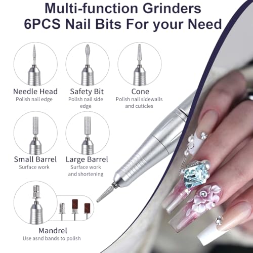 Electric Nail Drill, 45000rpm Portable Electric Nail File, Rechargeable Nail Drill with Bits & Base for Acrylic Gel Nails, Electric File Machine, Manicure Polishing for Home/Salon (White) - color: White