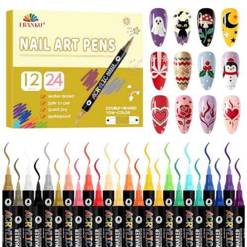 TOROKOM 24 Colors Nail Art Pens Set, Nail Art Markers 3D Nail Polish Pens - color: 24 Color(12PCS)