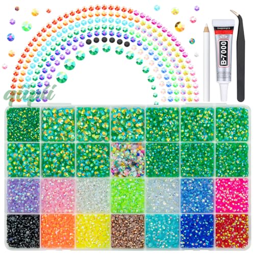 qiipii Emerald Green AB Resin Rhinestones w B7000 Glue for Crafting Bedazzling 2-6mm Flatback Colorful Jelly Stones Diamonds Gems Bedazzler Kit for Nails Face Eyes Makeup Tumblers Bottles Crafts Shoes - color: Emerald Green, size: Jelly