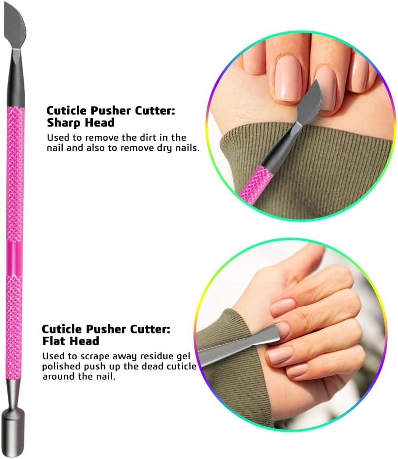 Professional Cuticle Trimmer & Nippers, Stainless Steel Nail Care Tool - color: Pink Nipper With Pusher - Pack 1