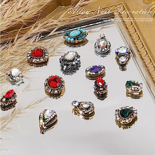 24 Pcs Retro Gold Nail Charms, qiipii 12 Pair 3D Alloy Luxury Nail Gems Elegant Heart Retro Rhinestones for Nails Golden Nail Crystals Diamonds Stones, Nail Art Supplies for Nails Decoration Crafts - color: Luxury Charms - Retro(A), size: 1 Box