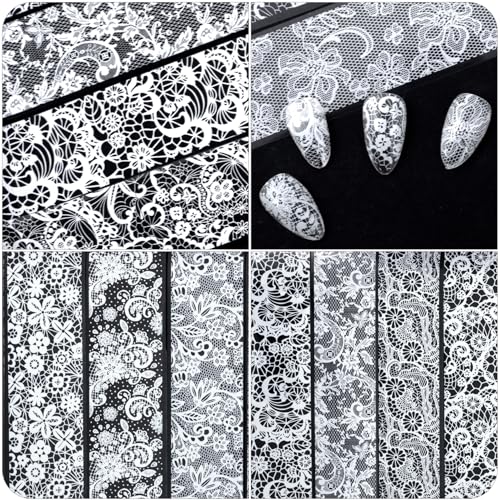 SmallCat 10 Sheets Nail Transfer Foil, Lace Nail Foil, 7.87"×0.9" - color: White (20x2.3cm)