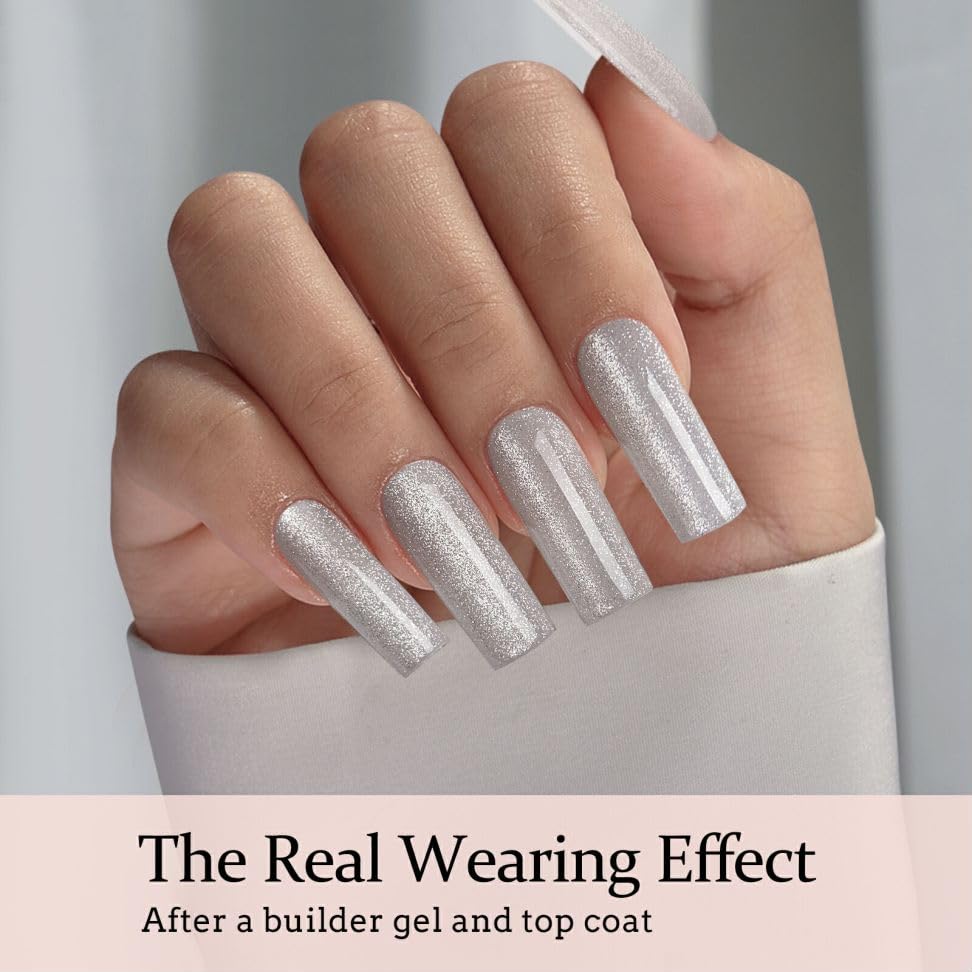 BTArtboxnails Press On Nails, Long Square White Fake Nails, 150Pcs - color: Frozen Cat Eye - Long Square