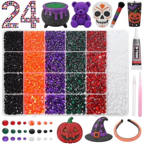 24Grid Halloween Rhinestones Kit 3-6mm, Flatback Gems for Bedazzling - color: S1