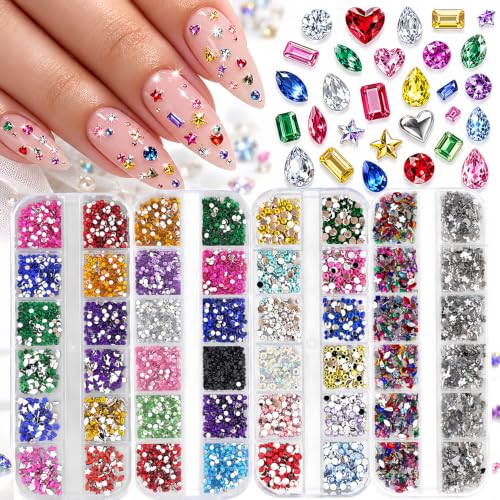 4Boxes-48Girds 4000Pcs Colorful Rhinestones Nail Charms Set for DIY Design - color: Colorful