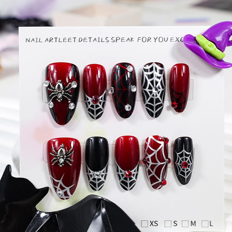 30pcs Halloween Press On Nails 3D Gothic Spider Fake Acrylic Nails - color: Halloween Press on Nails 10