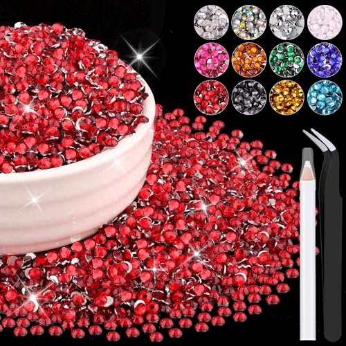 8000PCS 3mm Resin Rhinestones Bulk for Crafting (Red), Flatback Bedazzling Crystals for Crafts DIY Nail Decoration, Gems Charms for Tumbler Shoes Clothing Fabric with Pickup Pen and Tweezers - color: B06 Resin Rhinestones (Red), size: 3mm