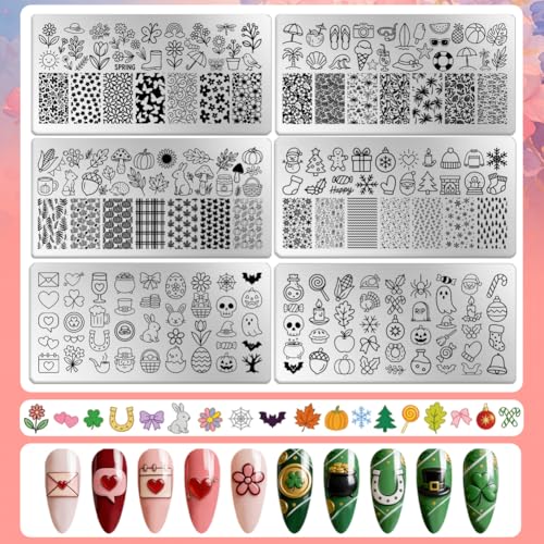 6 Sheets Nail Stamping Plate Seasonal Elements Nail Art Stamp - color: Seasonal Elements